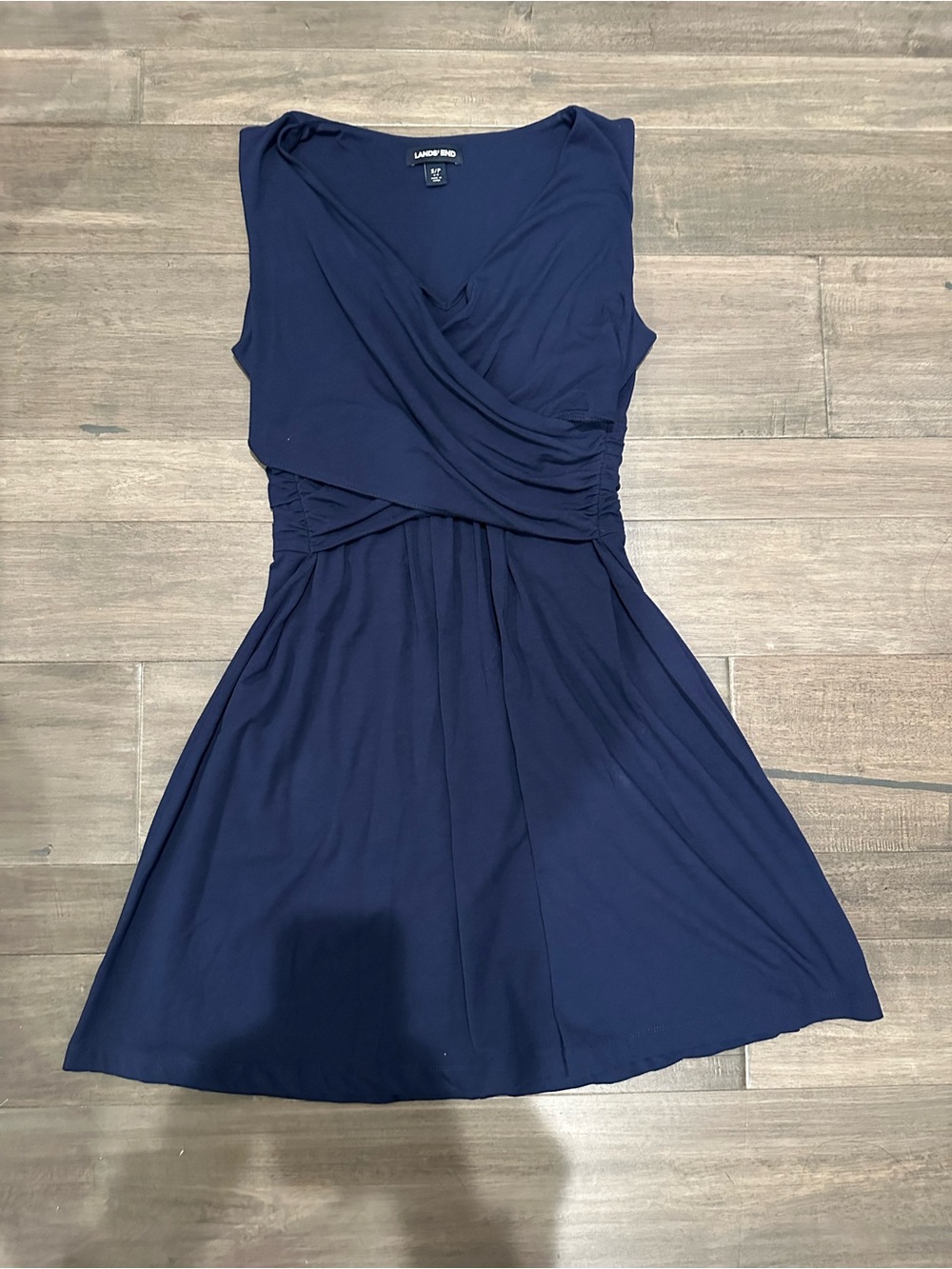 Lands' End Navy Blue Knit Sleeveless Empire Waist Wrap Dress Size S